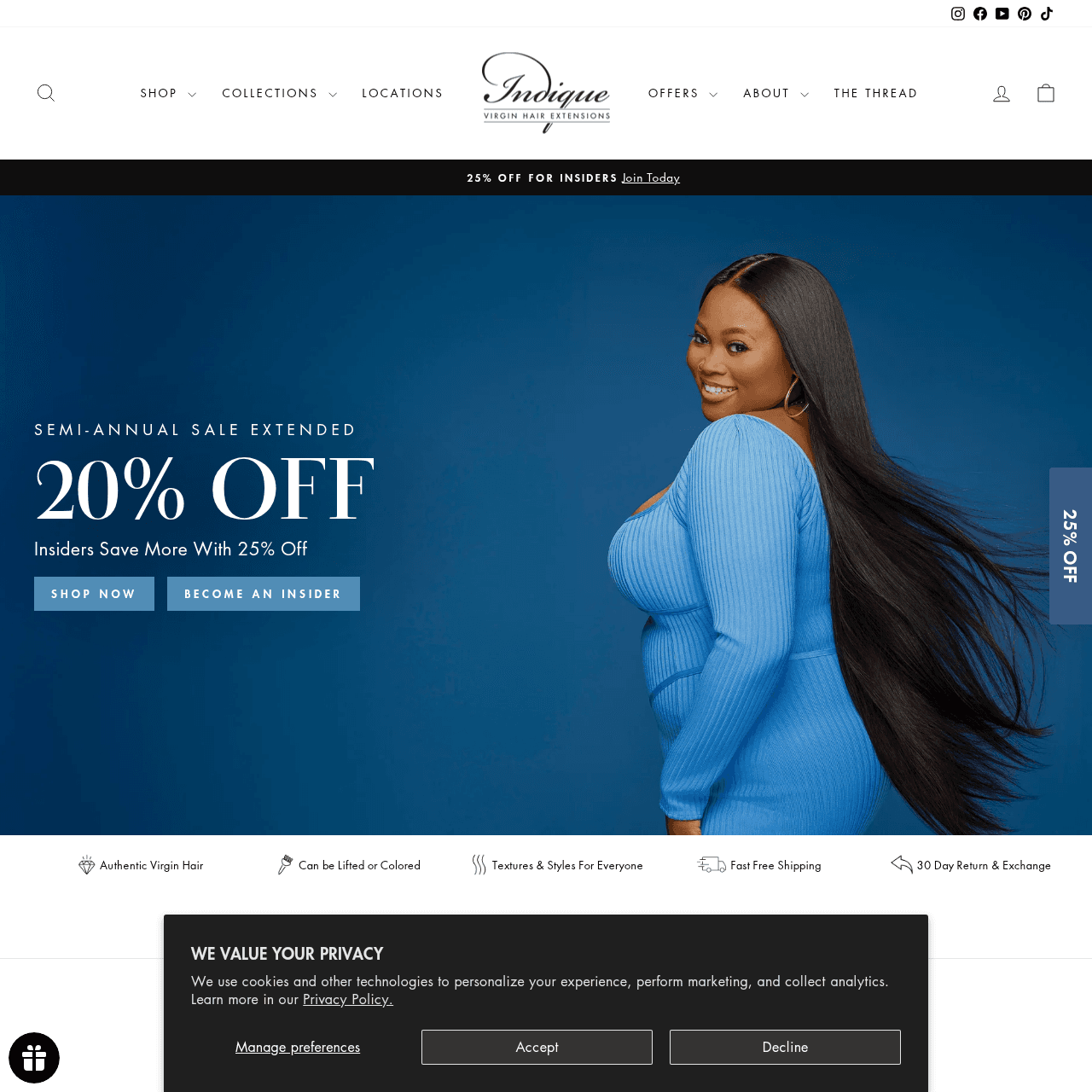 Indique Hair extension website in shopify