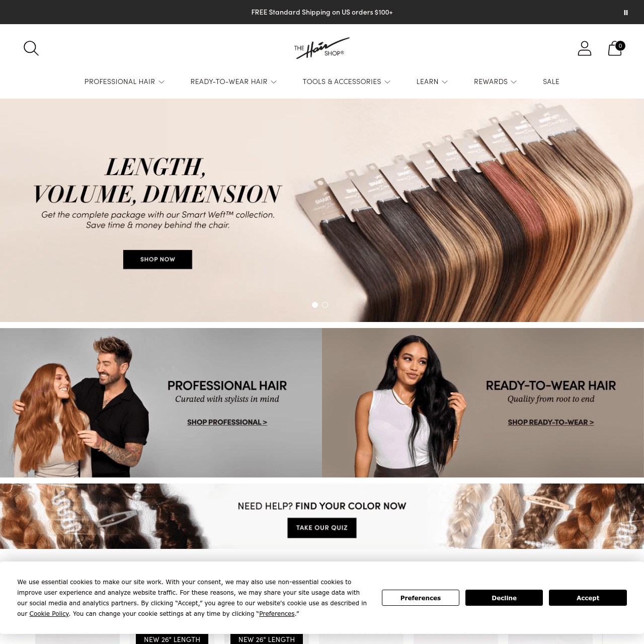 The Hair Shop website in shopify