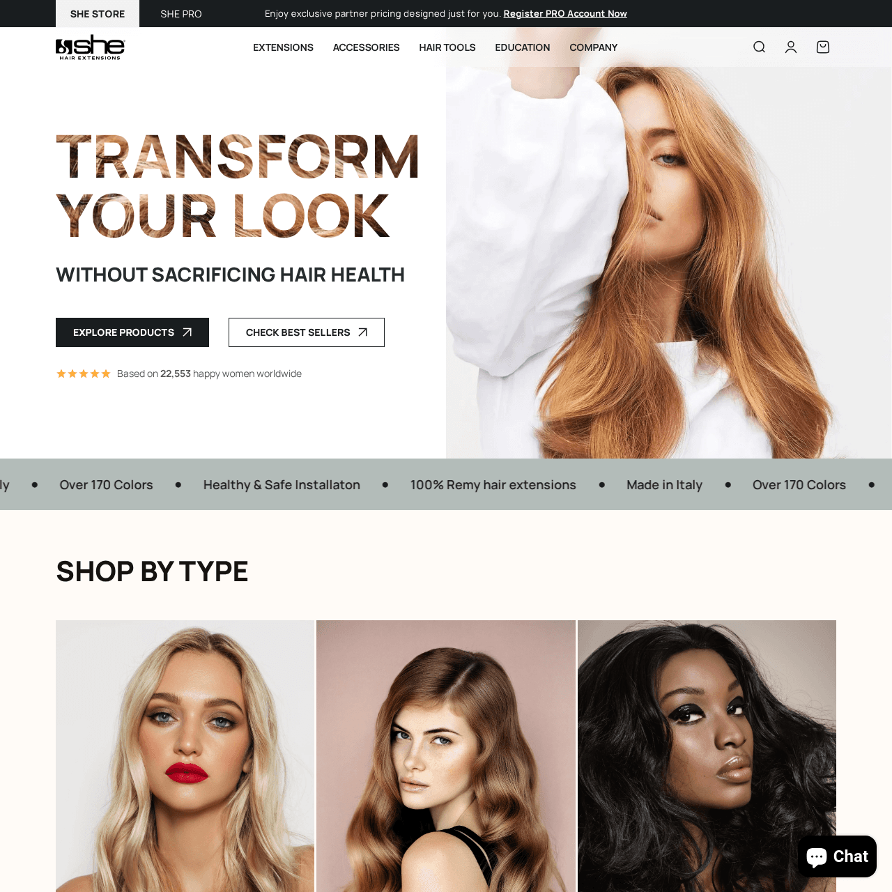 SHE Hair Extensions  website in shopify